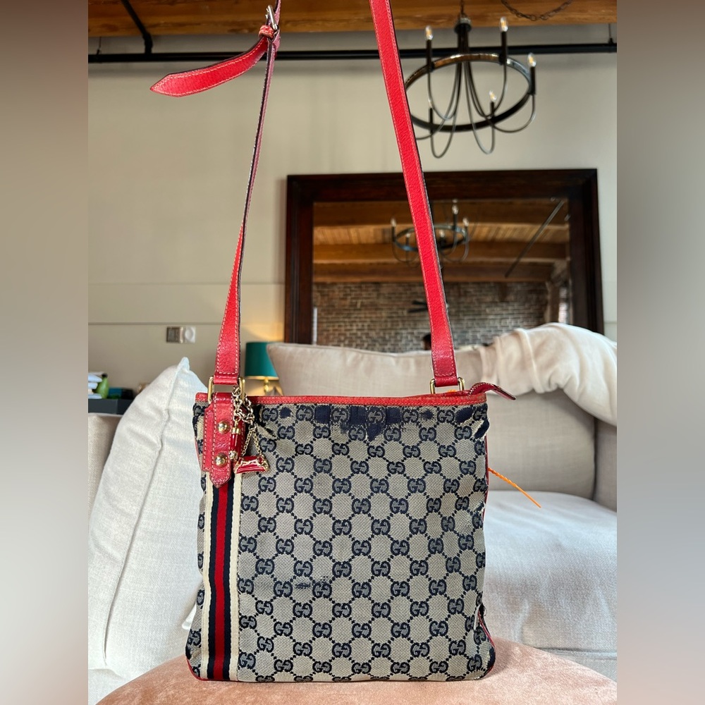 Authentic Navy/Red Gucci Crossbody